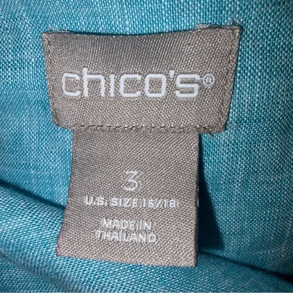 Chico’s 100% linen button down shirt Aqua Blue sz 16/18 - Picture 3 of 5